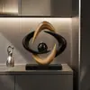 Ornamento de Arte Abstrata "Riqueza de Todas as Direções" - Preto com Grão de Madeira Esfera de Vidro, Artesanato de Resina para Mesa, Peça Decorativa de Resina