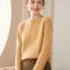 Suéter de Cachemira de Cuello Redondo de Lujo Ligero para Otoño e Invierno para Mujer, Moda de Cachemira, Trenzado, Suelto, Tejido, para Fondo, Suéter tipo Pulóver