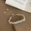 Red de Perlas Azules Doradas Pulsera de Flor de Vidrio Perla Circonita Brillante Lujo Ligero Pulsera Elegante Moda Joyería de Mano Versátil