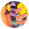 Pilar de Cristal Fluorita Colorido PersonalizadoOrnamento de Pilar Hexagonal com Ponta Única de Cristal Natural, Pilar de Cristal Polido de Pedra Bruta