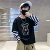 G2380# Blusa de Outono para Meninos Camiseta de Manga Longa Infantil Primavera e Outono Nova Camiseta Básica All-match de Algodão Puro para Crianças de Médio a Grande Porte