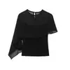 Ropa Femenina Europea y Americana 2026 Moda Callejera Casual Ajuste Delgado Malla Chal Capa Camiseta Elástica Irregular para Mujer D6950