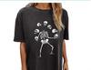 Top de Manga Curta com Estampa Retrô de Caveira Sol Lua Verão Roupas Góticas Camiseta Preta 2025