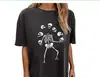 Top de Manga Curta com Estampa de Caveira Sol Lua Vintage Verão Roupas Góticas Camiseta Preta 2026 Europa e América