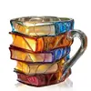Caneca com Design de Livro Pintado, Artesanato em Resina 3D em Formato de Livro Estilo Europeu, Decoração de Mesa, Presente Criativo