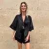 Llegada Nueva Verano 2024 Cardigan Pijama de Algodón y Lino Blanco Conjunto de Dos Piezas Casual Cómodo Mangas Cortas Shorts Ropa para el Hogar para Mujer