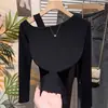 Nova Blusa Elegante Assimétrica de Ombro a Ombro de Manga Longa Cor Sólida para Primavera e Outono, Peça Casual para Usar por Cima ou por Baixo, Camisa Básica para Mulheres