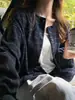 Cárdigan de punto cepillado de estilo relajado y corte holgado para otoño e invierno con botones, chaqueta casual diaria y para ir al trabajo de manga larga a rayas para mujer, estilo coreano