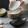 Plato Ovalado de Cerámica Rústica Transfronterizo, Vajilla Cerámica Estilo Retro Japonés, Plato de Mesa para el Hogar, Uso en Restaurante, Alto Valor Estético
