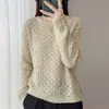 Nuevo Top de Punto de Cuello Redondo con Manga Larga y Hilo Dorado Calado de Piel de Mapache Otoño/Invierno 2026 para Mujer, Top Básico