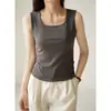 Ropa de Exterior de Verano Camisola Ajustada Estilo Deseo Puro para Mujer Espalda Hermosa Forma de I Correa Ancha para el Hombro Cubierta para Zona del Pecho Camisa Base Interior