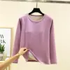 Camiseta térmica de manga larga con cuello redondo y almohadilla en el pecho de terciopelo para mujer, otoño e invierno, top interior de cuello redondo, forro polar, copa de una pieza, camiseta base