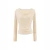 Camiseta de Manga Larga Estilo Puro Deseo con Parches de Encaje, Cuello Alto, Falso Dos Piezas, Diseño Fruncido en la Cintura para Ajustar, Top Corto Ajustado con un Ambiente de Chica Picante