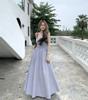 Talla Grande Vestido Slim de Tirantes Rayado con Textura Francesa Diseño de Verano Temperamento Nicho Falda Larga de Tirantes