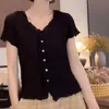Camiseta Estilosa de Manga Curta com Patchwork que Cobre a Barriga para Mulheres, Design Novo de Verão, Top Emagrecedor e Versátil
