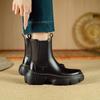 Botas Curtas de Couro Genuíno com Solado Grosso e Bico Redondo para Mulheres 2025 Outono e Inverno Novas Plataforma Versátil Botas de Cano Curto Couro Bovino de Primeira Camada Botas Martin