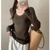 Lã Merino + Seda de Amora! Camisa Básica de Malha de Manga Longa com Gola U Ampla, Corte Slim Versátil para Mulheres, Novidade Outono/Inverno 2026