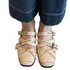 Versión de Piel de Oveja ~ Zapatos Mary Jane Cuadrados de Estilo Ballet Retro Francés para Mujer con Hebilla Cruzada Zapatos Deportivos Pequeños de Cuero Zapatos de una Sola Capa