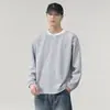 Moletom masculino de alta qualidade estilo americano, falso two-piece, gola redonda, moda versátil com design emendado de peso elevado, estilo moderno