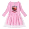 Vestido Transfronterizo Nuevo para Niñas Primavera y Otoño Algodón Estampado Caricatura Estrellas y Luna Malla Manga Larga Vestido de Princesa