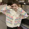 Suéter de punto suave y glutinoso de manga larga, estilo suave, diseño de costuras de encaje con cuello de muñeca, top corto, cárdigan de punto para mujer, primavera y otoño