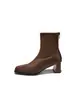 Botines elásticos de gamuza y piel suave con diseño patchwork de punta cuadrada para mujer, otoño e invierno, tacón grueso, calcetín ajustador, modernos y versátiles, botas de cuero de media pantorrilla
