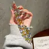 Cadena de Mano de Cuentas de Cristal Lujosa y de Gama Alta, Correa Corta para Muñeca con Clip, Funda para Teléfono Móvil, Llavero, Colgante para Bolso