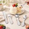 Acero inoxidable 304, acabado cepillado, juego creativo de cubiertos para postre para niños, incluye cuchillos, tenedores y cucharas de mango corto para uso doméstico