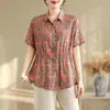 Foto Real de Ropa Nueva de Verano, Camisetas de Algodón y Lino Talla Grande, Camisas Polo de Manga Corta Florales Sueltas, Camisas Retro para Mujer