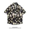 Camisa de hombre con estampado elegante, de verano, popular y juvenil, con mangas de cinco puntos, estándar artístico, combinable y moderna.