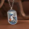 Ciervo Dorado Rey Plata Pura 999 Martillado Plata Lisa Chapado en Oro Vintage Gota de Aceite Año Zodiacal del Caballo Carácter de Bendición Colgante Cuadrado Collar