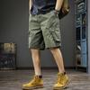 Pantalones cortos de trabajo retro americanos de alta gama para hombre, marca de moda de verano, diseño holgado de talla grande, pantalones cortos casuales lavados hasta la rodilla