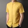 Camisa de lino 100% Hengyuanxiang para hombre, de manga corta, estilo chino, sencilla, con cuello con hebilla oscura, verano 2024