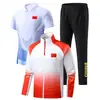Roupas novas para treino T-shirt com lapela para homens e mulheres, conjunto esportivo, roupas familiares, conjunto de três peças, estilo nacional, roupas para treino de basquete e corrida