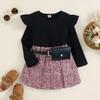 Baoxi roupas infantis comércio exterior outono e inverno Novo estilo coreano meninas de duas cores pit manga comprida xadrez saia curta terno infantil