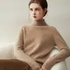 Novo suéter de outono e inverno 12 pontos sem costura 100% cashmere para mulheres, gola alta malha solta camisa base