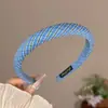 Diadema Sencilla Estilo Coreano con Ambiente Universitario, Cuadros Azules Rayados, Aspecto de Alta Gama, Corona Alta, Esponja Fresca para el Cabello