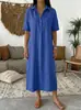Vestido Casual de Lino de Manga Corta con Cuello Polo Recto Cómodo Nuevo Transfronterizo para Mujer Primavera/Verano 2026