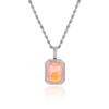 Venta Caliente Europea y Americana Mocha Fluorescente Cuadrado Sólido Zircón Color Piedra Colgante Hip-Hop Microincrustado Zircón Collar para Hombres y Mujeres