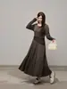Vestido de Punto Casual con Pliegues en la Cintura Otoño Nuevo para Gorditas Tallas Grandes Ropa para Mujer Cubre la Carne y Adelgazante Falda 65507