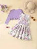 Amazon Transfronterizo Nuevo Estilo Cárdigan para Niña Pequeña Primavera y Otoño Vestido Chaleco Estampado Floral Dulce Casual Conjunto