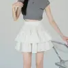 Falda Negra Talla Grande Primavera Verano Mujer Nueva Forma de Pera Cintura Alta Falda de Tarta Línea A Falda Corta Esponjosa Petite