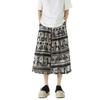 Verão 2025 Novo Cruzamento Masculino Estilo Chinês Casual Calça de Praia Retro Tamanho Grande Moda Estampada Calça Capri Masculina