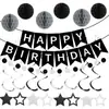 Conjunto de Decoração Colorido Multicor Tema Festa de Aniversário Banner de Estrela Pentagrama Espiral Favo de Mel Azul Preto Dourado