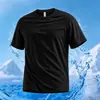 Nueva camiseta de manga corta transpirable de seda helada de secado rápido para hombre, fresca y de corte holgado, top deportivo de verano
