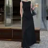 Vestido Maxi Minimalista Estilo Hepburn Cuello Redondo Ribeteado Sin Mangas Adelgazante Tela con Caída para Viaje de Negocios Vacaciones Vestido Negro