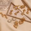 Pendientes de temperamento y personalidad INS de Europa y Estados Unidos, acero inoxidable chapado en oro de 18 quilates, estrella de mar, costura de flor, amor, cesta colgante en espiral