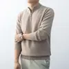 Suéter de punto para hombre con media cremallera, nuevo suéter con cremallera y cuello alto, capa interior de color liso, cálida capa base de punto para hombre