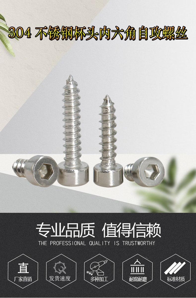 304不锈钢杯头内六角自攻螺丝详情图