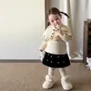 Weimu Roupas Infantis Conjunto para Meninas Roupas Infantis Engrossadas Falso Duas Peças Suéter com Capa e Saia para Meninas Roupa de Inverno